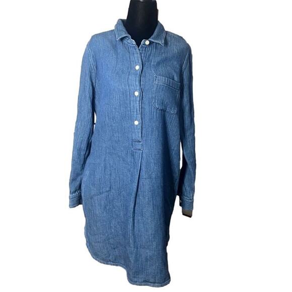 NADEWELL CHAMBRAY POPOVER CHECK LINED SHIRTDRESS‎ SIZE M - Picture 1 of 8